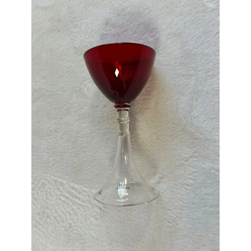 Artland Set of Six 2-ounce Cordial Glasses, Ruby Red w/ Clear Stems, In Box